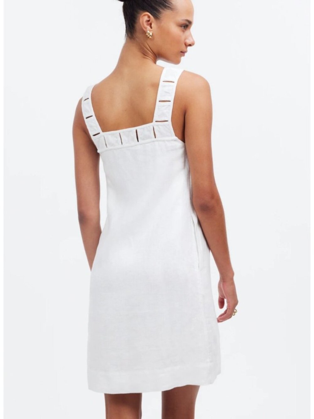 Madewell Embroidered Eyelet Square Neck Linen Tank Mini Dress White Sz 8 - Picture 2 of 11
